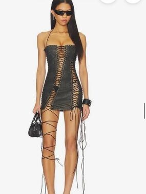 Jaded London Black Lace-Up Strapless Mini Dress